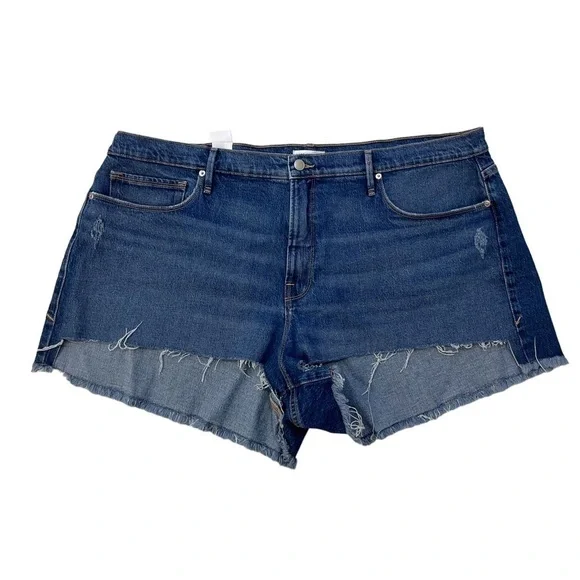 Good American Good 90’s Denim Cut Off Shorts Size 20 High Waisted Raw Hem - Picture 5 of 12